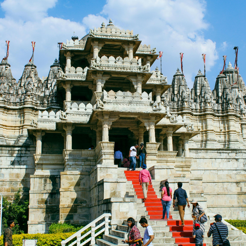 Intricate white marble carvings inside the Dilwara Jain Temples in Mount Abu