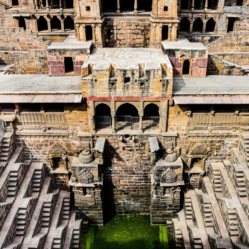 The symmetrical geometric steps of Chand Baori stepwell in Abhaneri