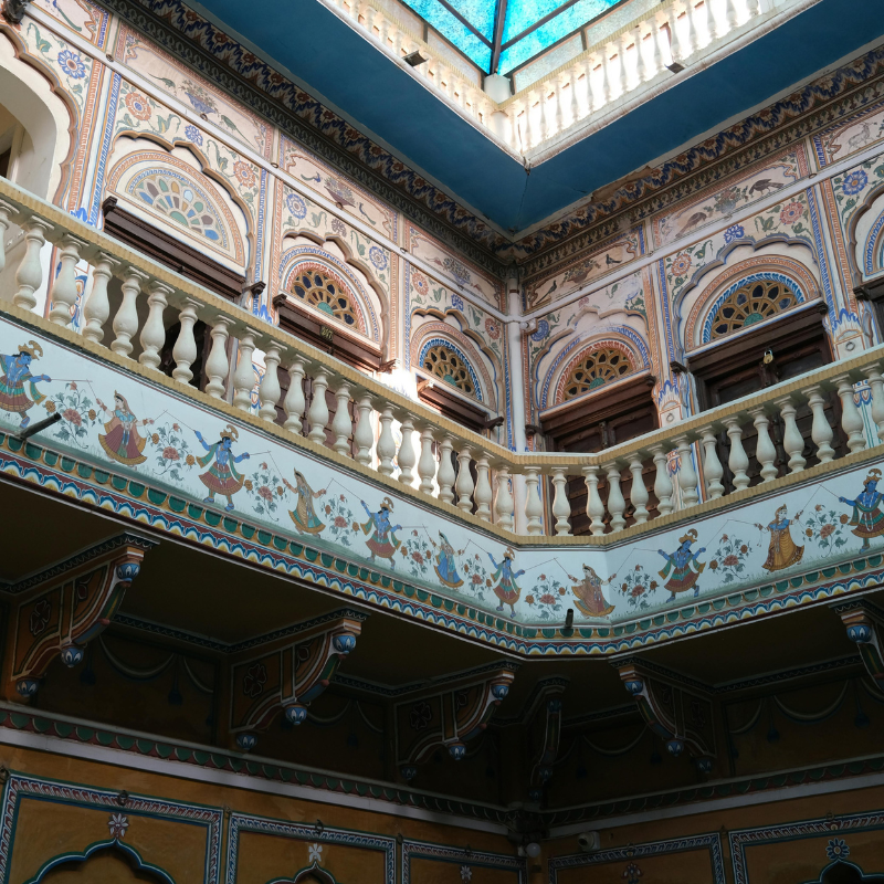 Colorful painted havelis and open-air art galleries in Mandawa Shekhawati