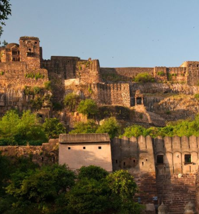 Ancient Ranthambore Fort ruins located deep inside the tiger reserve forest