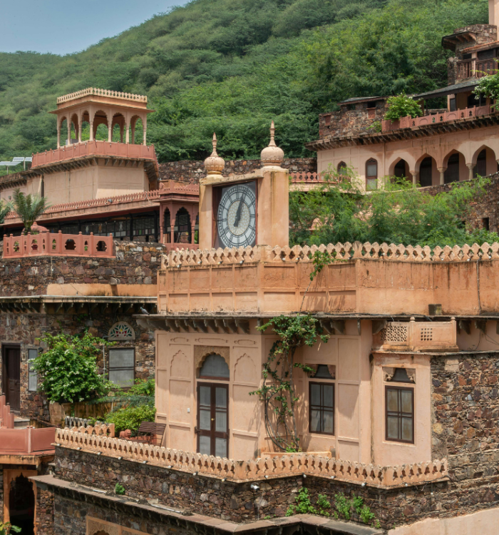 The 15th-century Neemrana Fort Palace perched on a cliffside